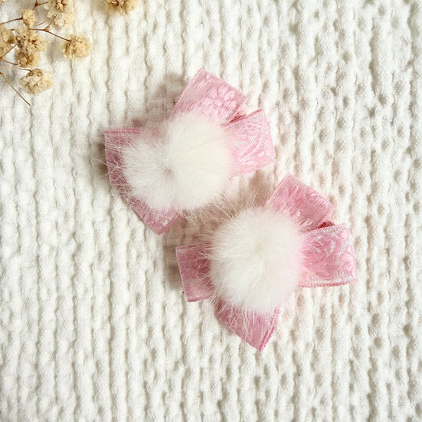 Blush Pom Pom Bow Clips — Mira Accessories South Africa