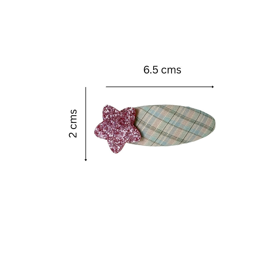 Thumbnail: Plaid Star Sparkle Clips — star sparkle clips, detail view 4. Mira Accessories, handmade in South Africa