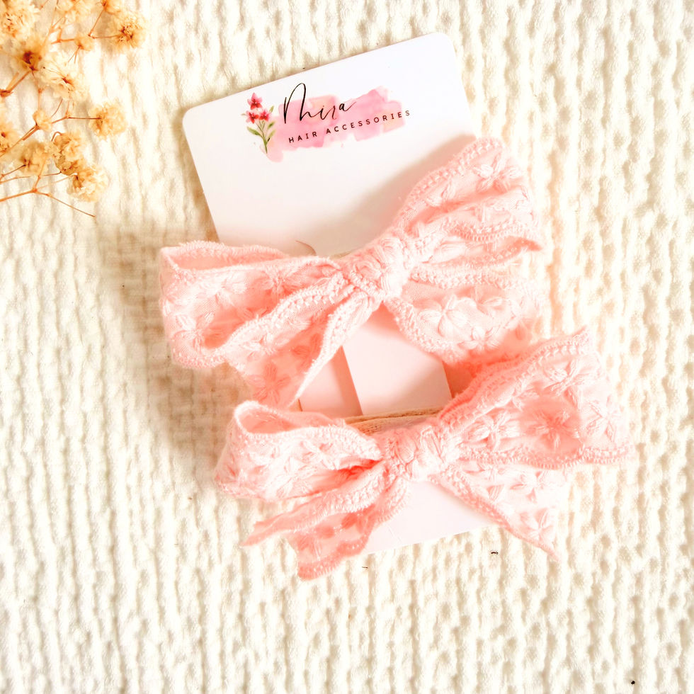 Thumbnail: Peach Blossom Lace Bow - Left and Right 