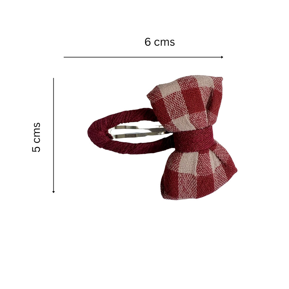 Thumbnail: Red Gingham Check Bow Hair Clip Cotton — hair clip cotton, detail view 4. Mira Accessories, handmade in South Africa