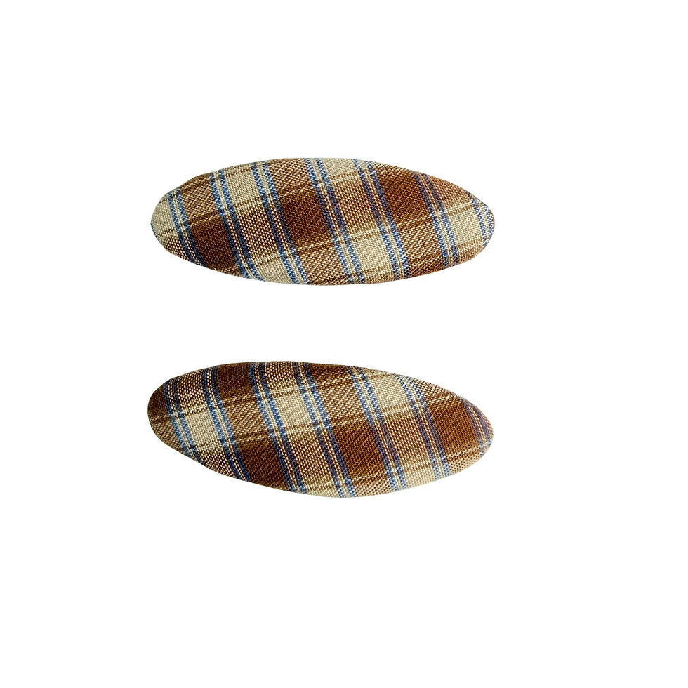 Thumbnail: Plaid snap clip for babies and toddlers with fine hair — Brown & Blue Plaid Snap Clip, handmade in South Africa by Mira Acce…