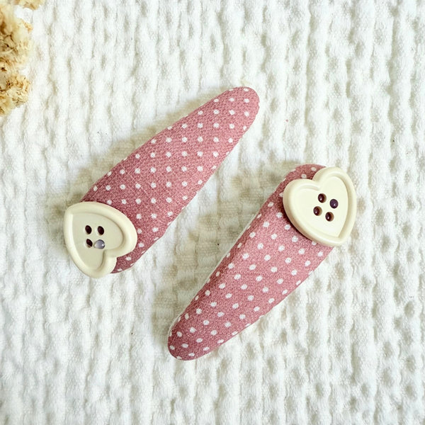 Pink Polka Dot Heart Snap Hair Clips — Mira Accessories South Africa