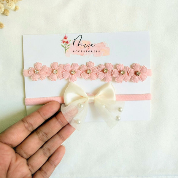 Blush Blossom Pearl Bow Headband Set — Mira Accessories South Africa