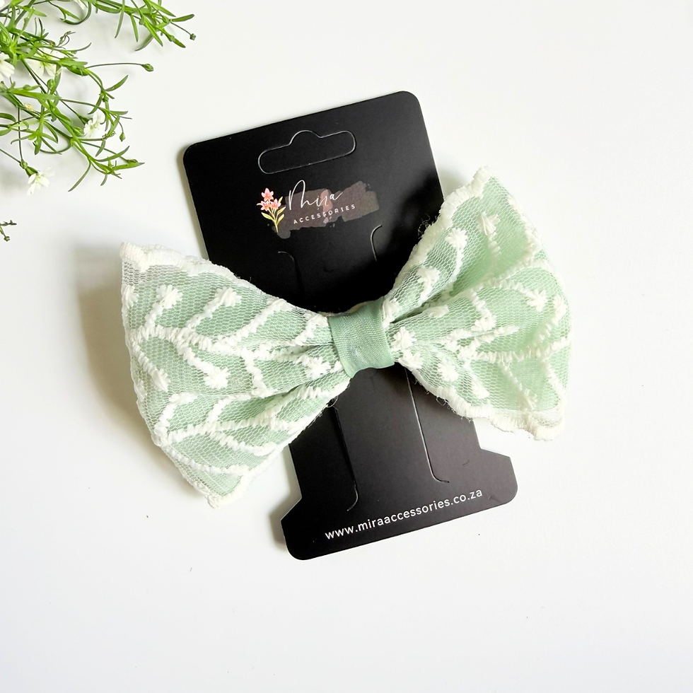 Thumbnail: Mint Embroidered Lace Hair Bow Clip for Teens & Girls