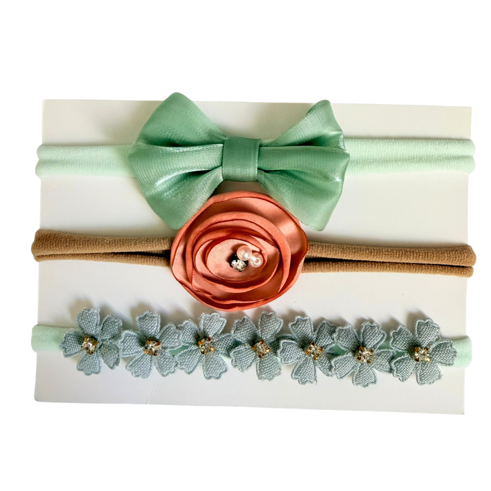 Mira Mint Blossom Newborn Headband Set