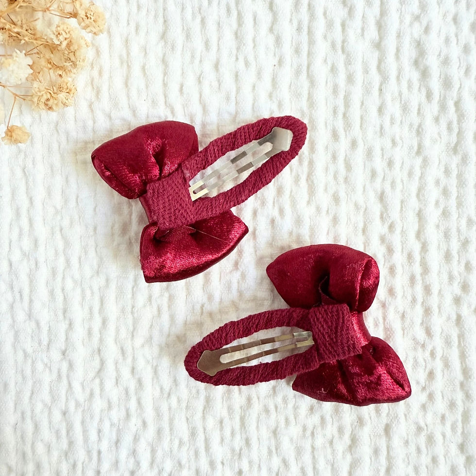 Thumbnail: Red Satin Party Bow Hair Clip Shiny Dressy Style — shiny dressy style, detail view 2. Mira Accessories, handmade in South Af…