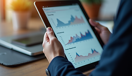 man holding an ipad checking growth chart