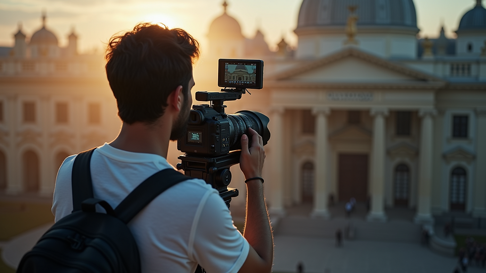 High angle view of a videographer capturing video for a brand