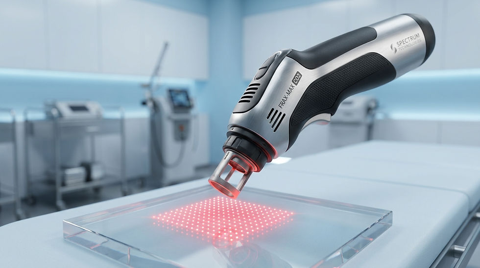 Ultra-precise galvanometer scanner grid matrix emitting from a handpiece, showing technical metrics when comparing the best CO2 laser brands for clinics.