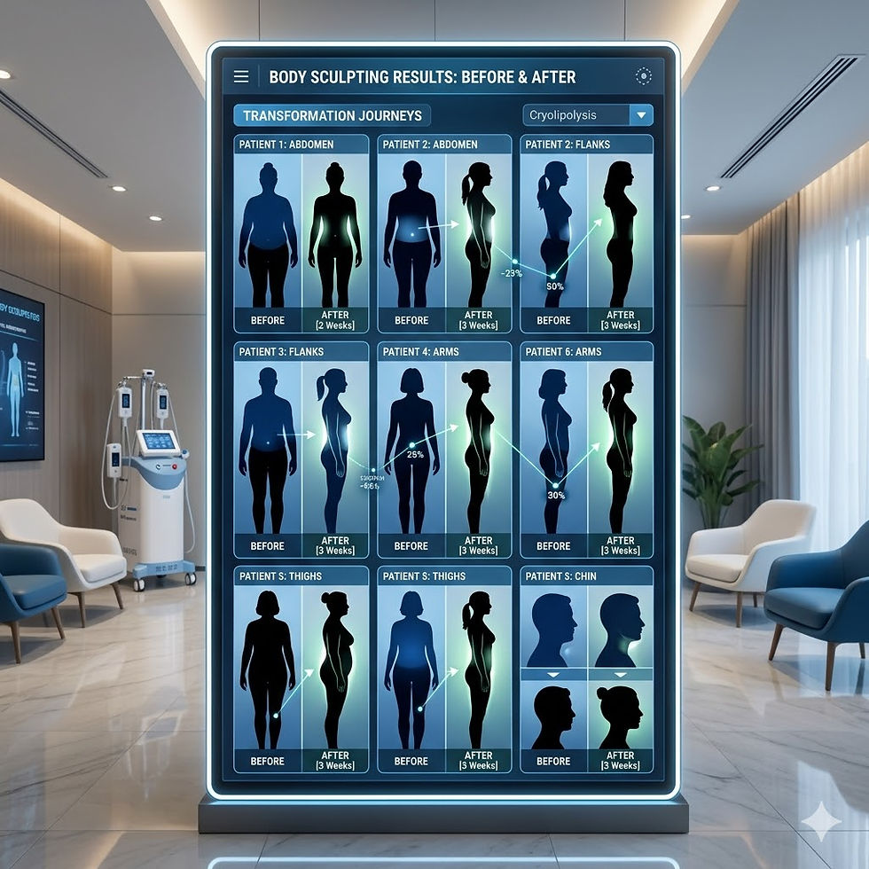 Real results display of cryolipolysis for clinic marketing