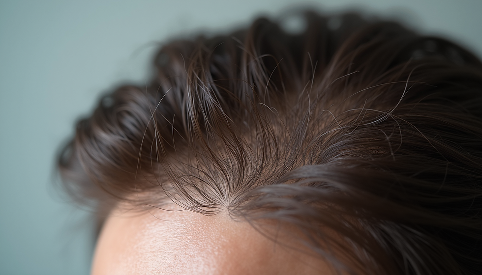 Pattern hair loss often appears as gradual thinning or a widening part.