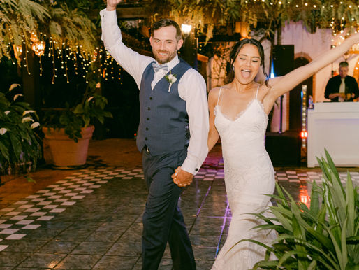 Outdoor wedding-style reception setup with professional DJ audio by AMP Events & Lighting