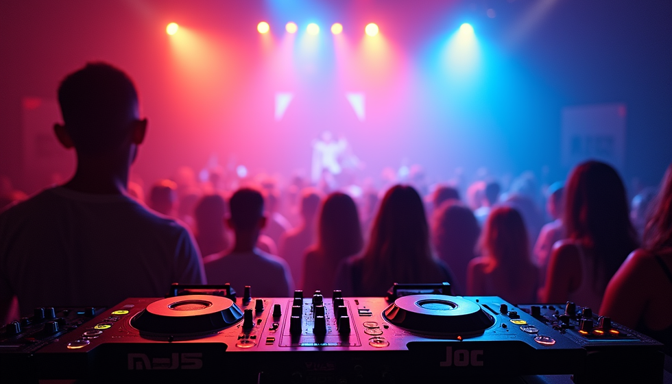 Professional DJ booth with colorful lighting at a Houston corporate event