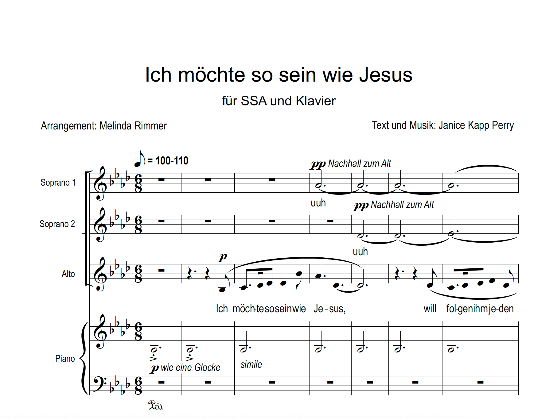 Ich möchte so sein wie Jesus - SSA+Piano Arrangement Deutsch