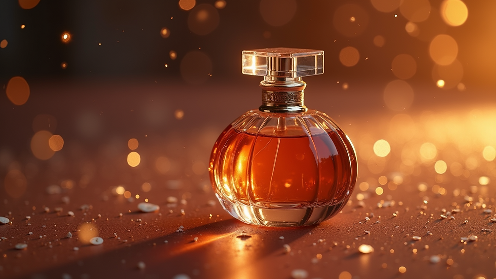 Close-up of a fashionable evening perfume bottle with a rich design