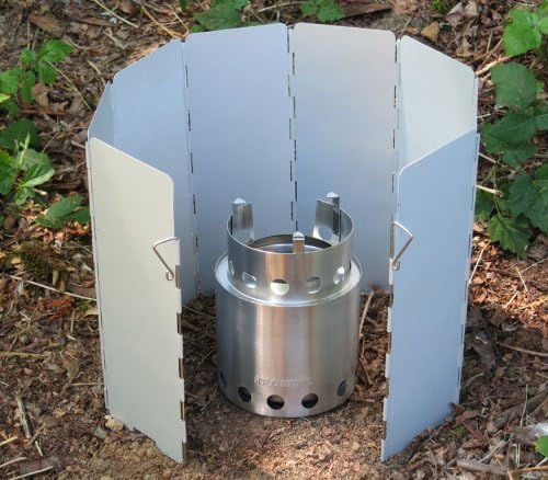 Thumbnail: Solo Stove 8 part folding aluminium wind shield surrounding solo stove titan camp stove