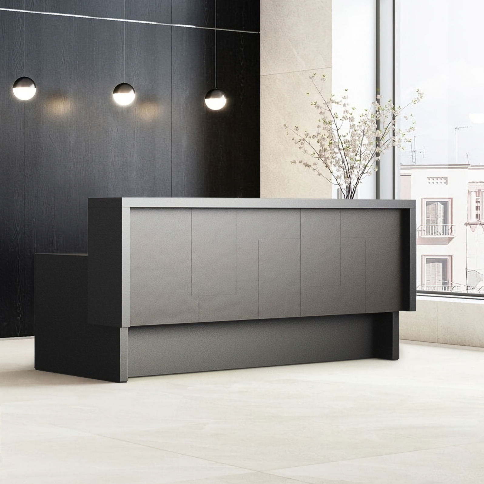 Passage Leather & Glass Top Reception Desk