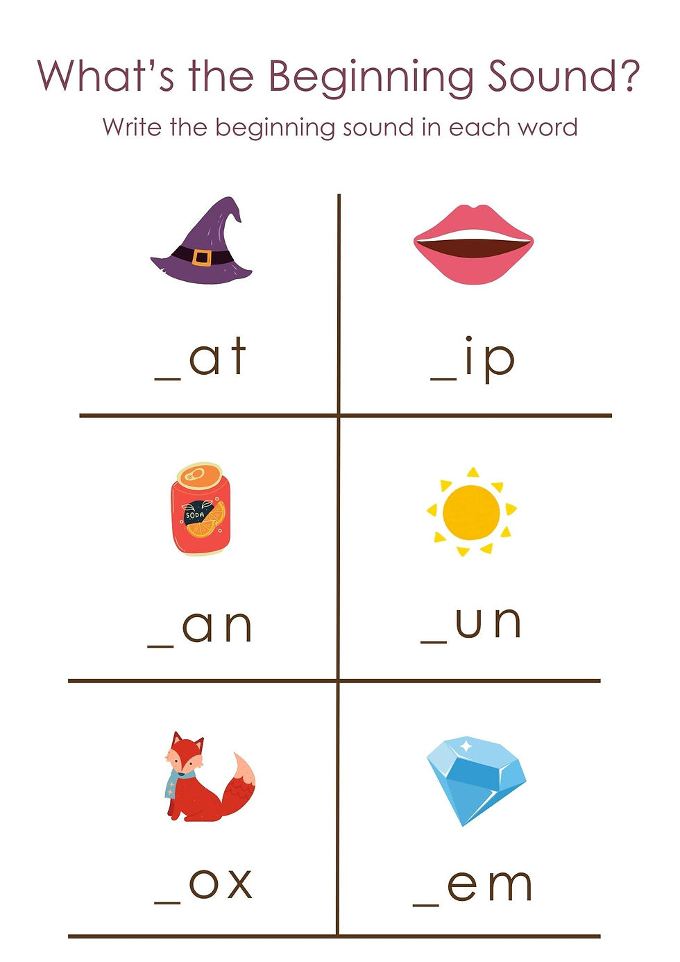 What's the Missing Beginning Sound Activity Sheet
