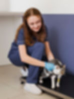 veterinária segurando um gato