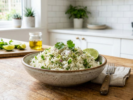 A bowl of delicious cilantro lime rice, a perfect base for your burrito bowl