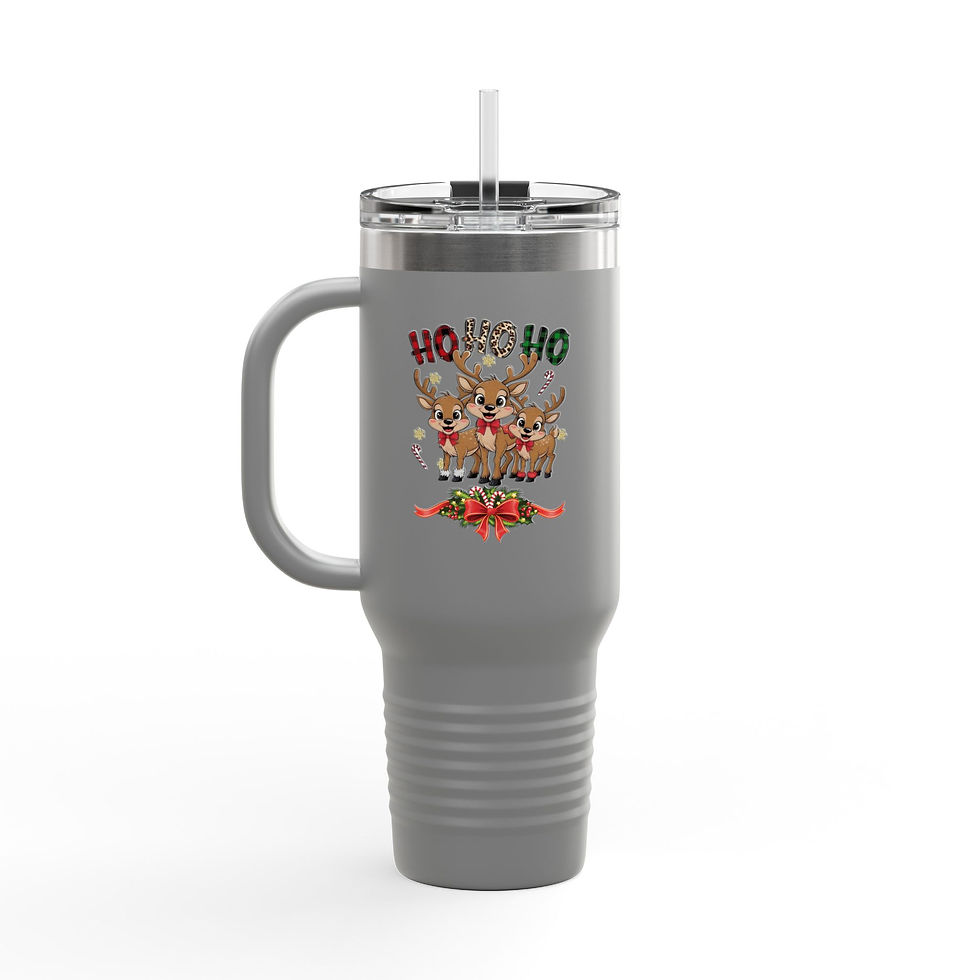 Thumbnail: 40oz Insulated Travel Mug — Festive "Ho Ho Ho" Reindeer Holiday Tumbler