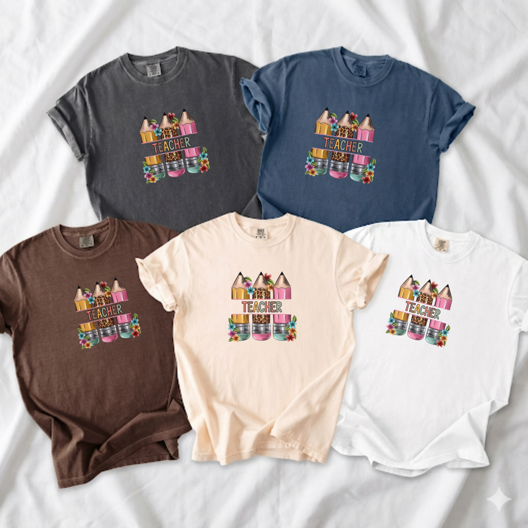 Teacher Pencils Floral Graphic T‑Shirt — Colorful School Teacher Gift