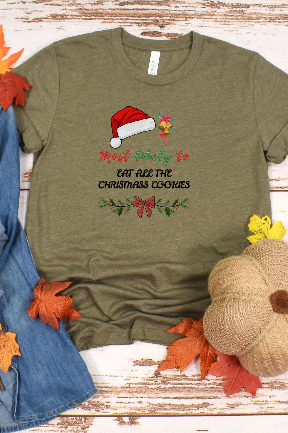 Thumbnail: Heather Olive, Most Likely to Stay Up Waiting for Santa Christmas Tee