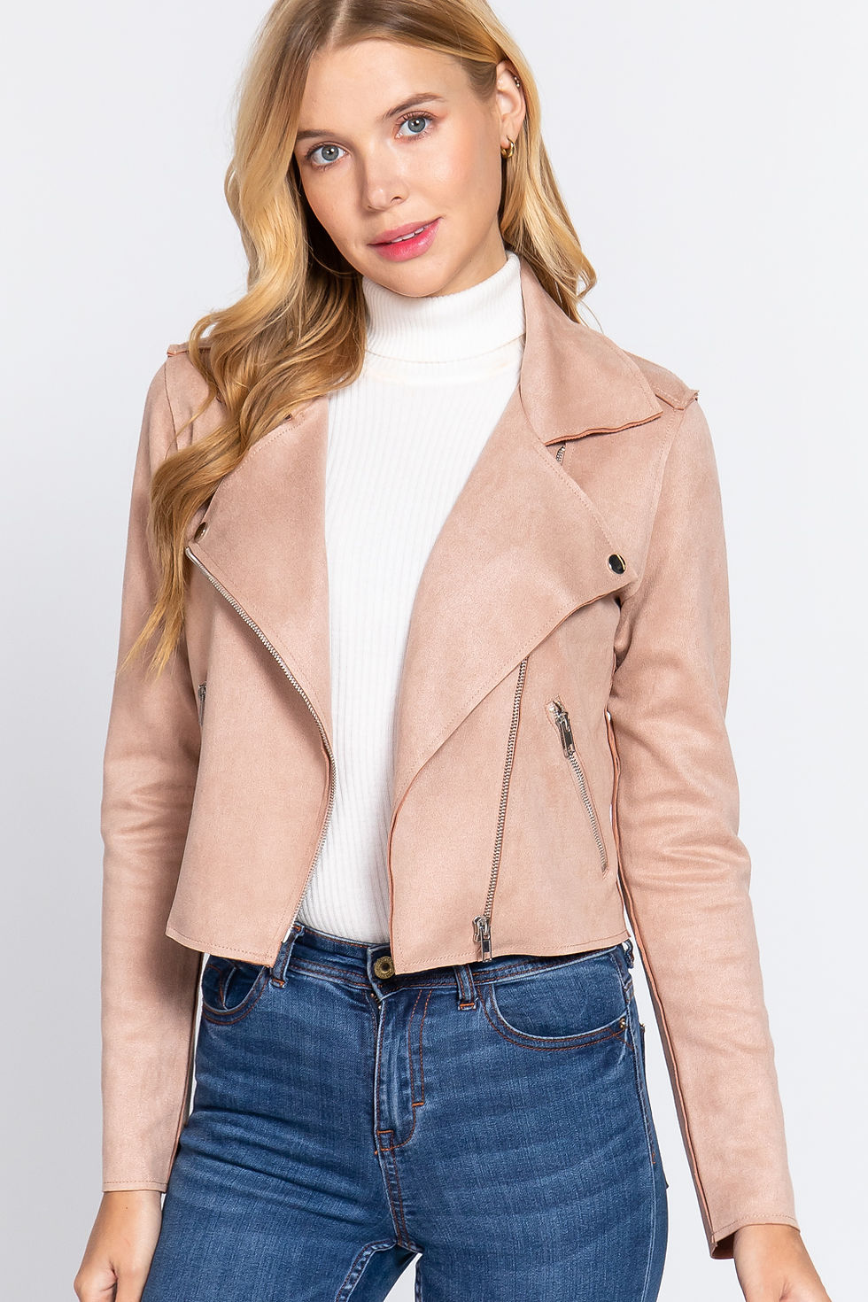 Thumbnail: Long Slv Biker Faux Suede Short Jacket