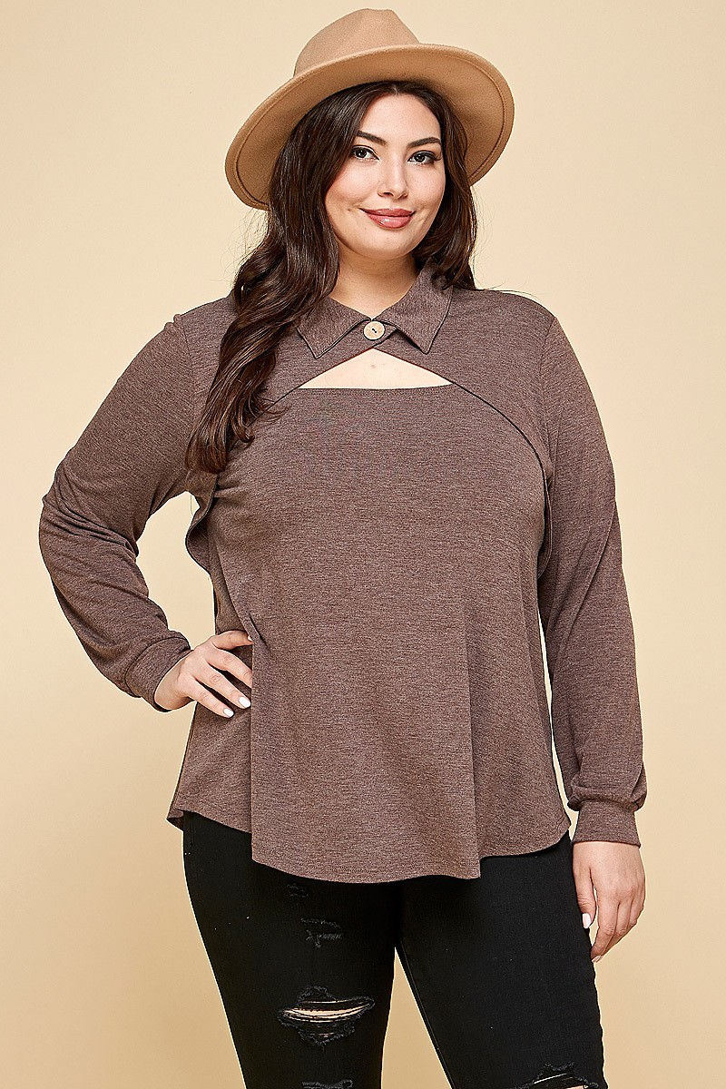 Thumbnail: Plus Size Solid Long Sleeve Fashion Top