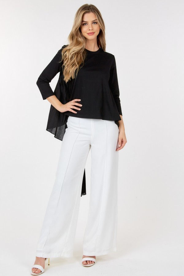 Thumbnail: Contrast Ruffle Quarter Sleeve High Low Top