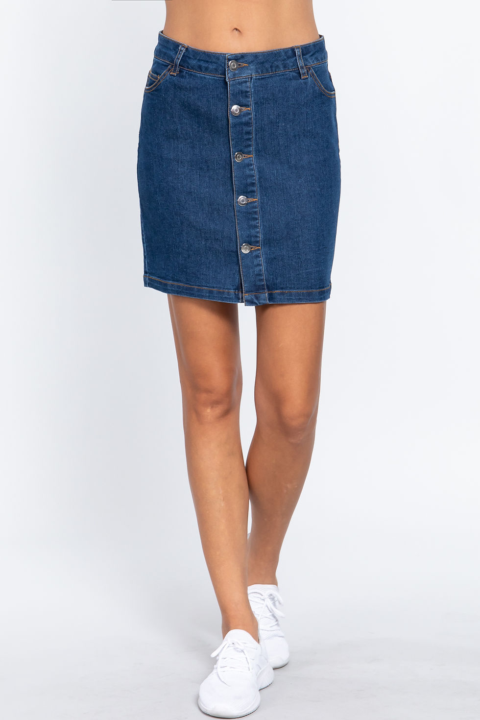 Thumbnail: Buttoned Stretch Denim Mini Skirt