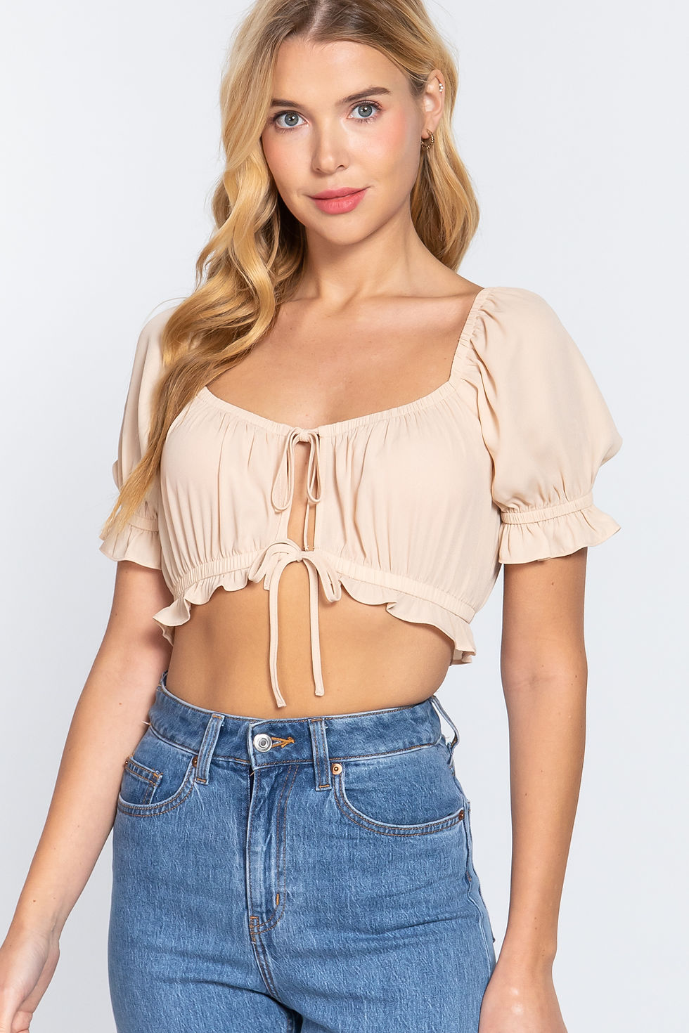 Thumbnail: Short Slv Print Crop Woven Top          