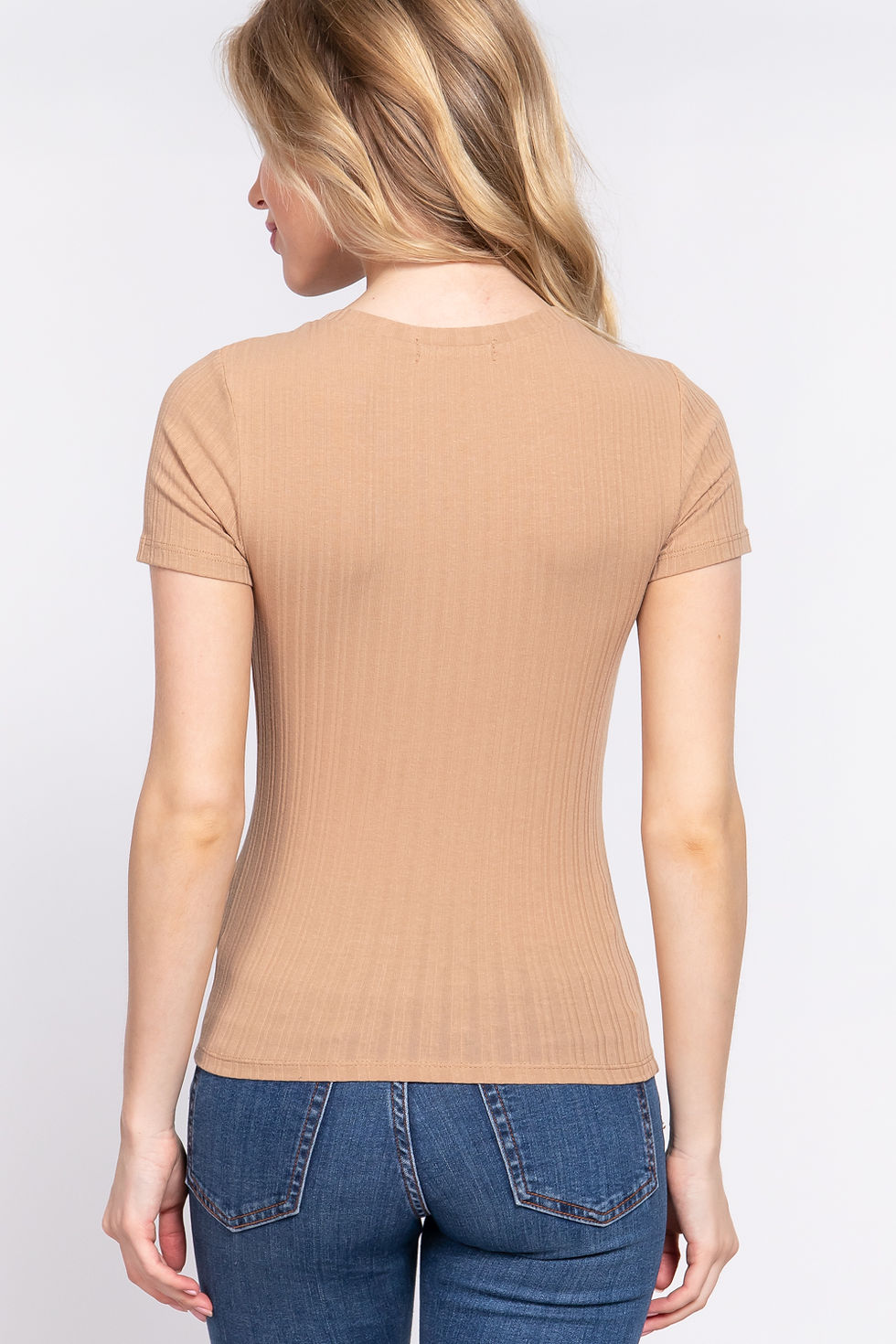 Thumbnail: Short Slv Crew Neck Variegated Rib Knit Top