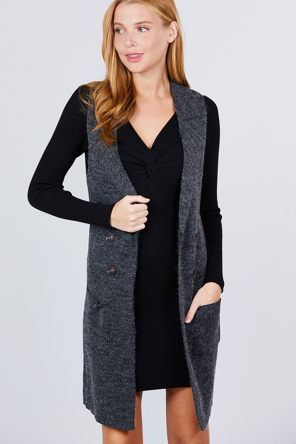 Thumbnail: Sleeveless Long Sweater Vest        