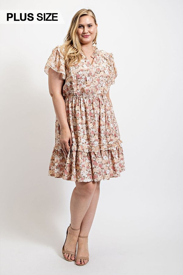 Thumbnail: Floral Printed Ruffle Detail Dress With Elastic Waist
