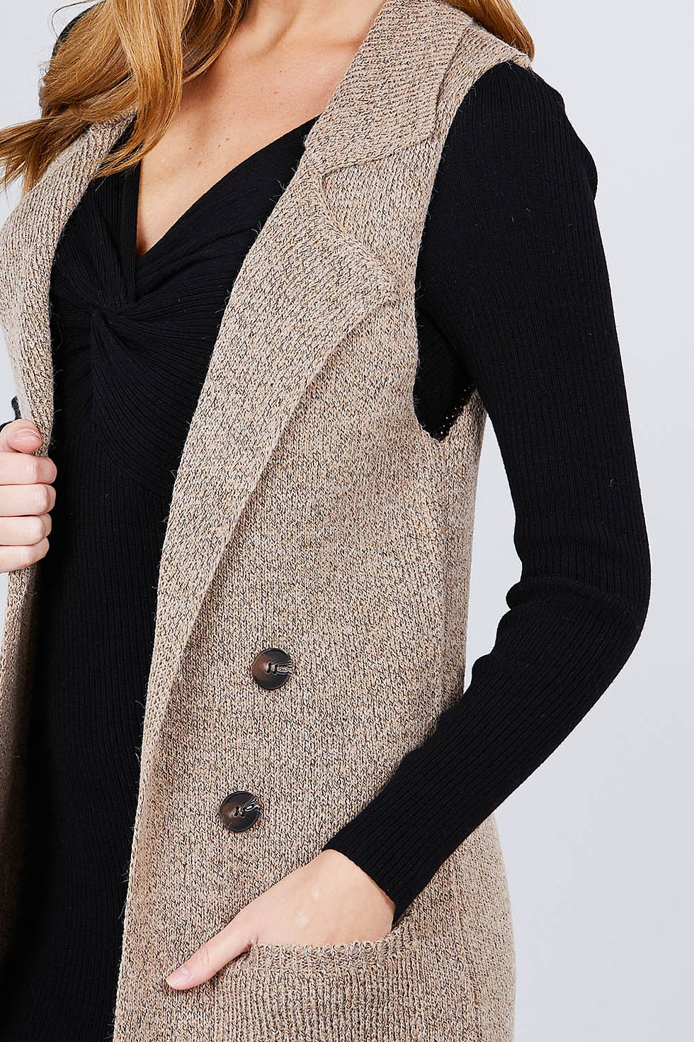 Thumbnail: Sleeveless Long Sweater Vest        