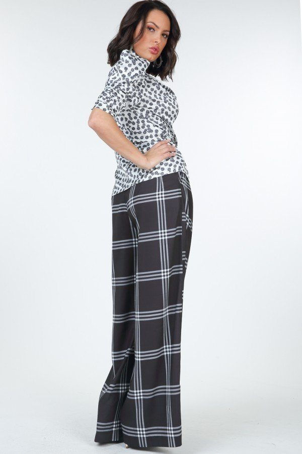 Thumbnail: High Waist Plaid Print Wide Leg Pants