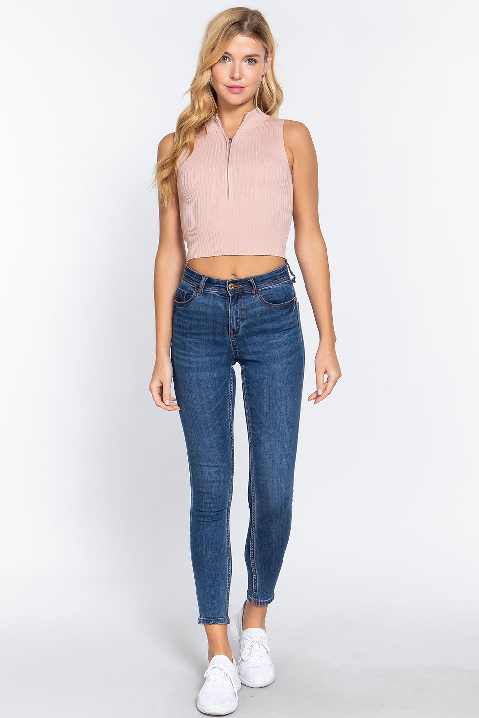 Thumbnail: Sleeveless Rib Sweater Top W/zipper     