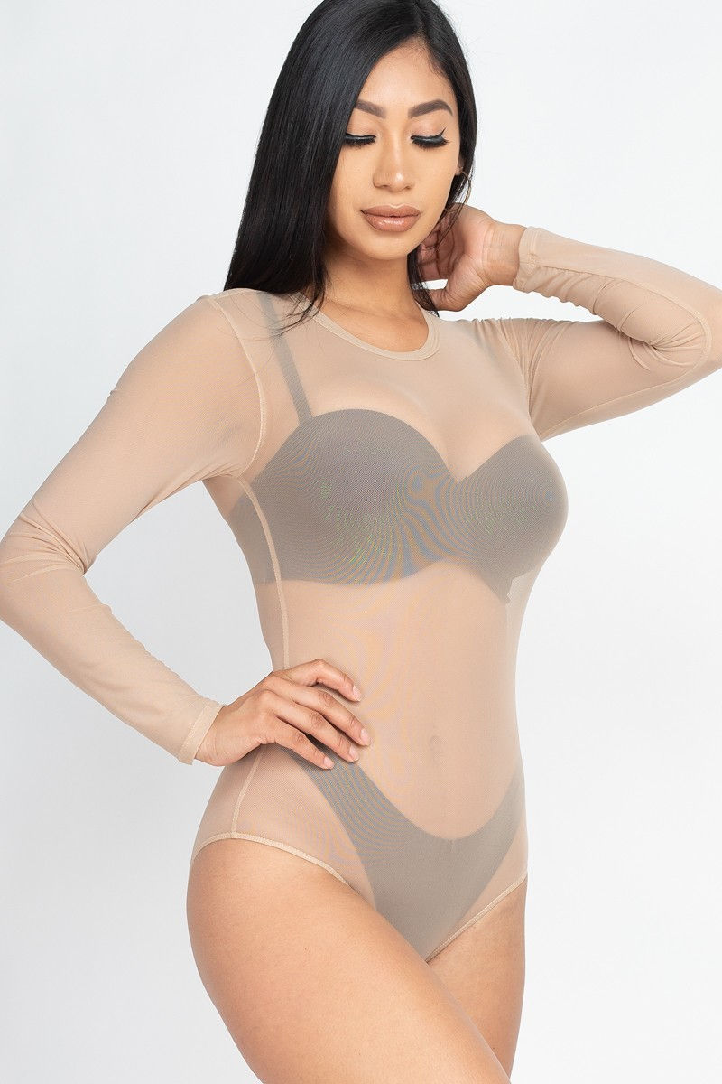 Thumbnail: Sexy Sheer Mesh Long Sleeve Bodysuit