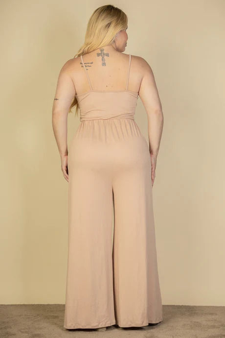 Thumbnail: Plus Size Button Front Wide Leg Jumpsuit        
