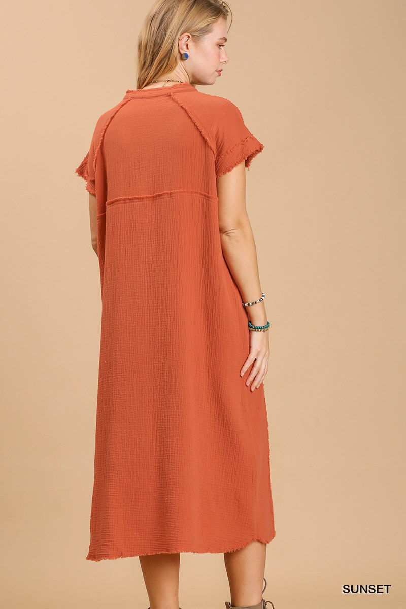 Thumbnail: Split neck button down midi dress with no lining