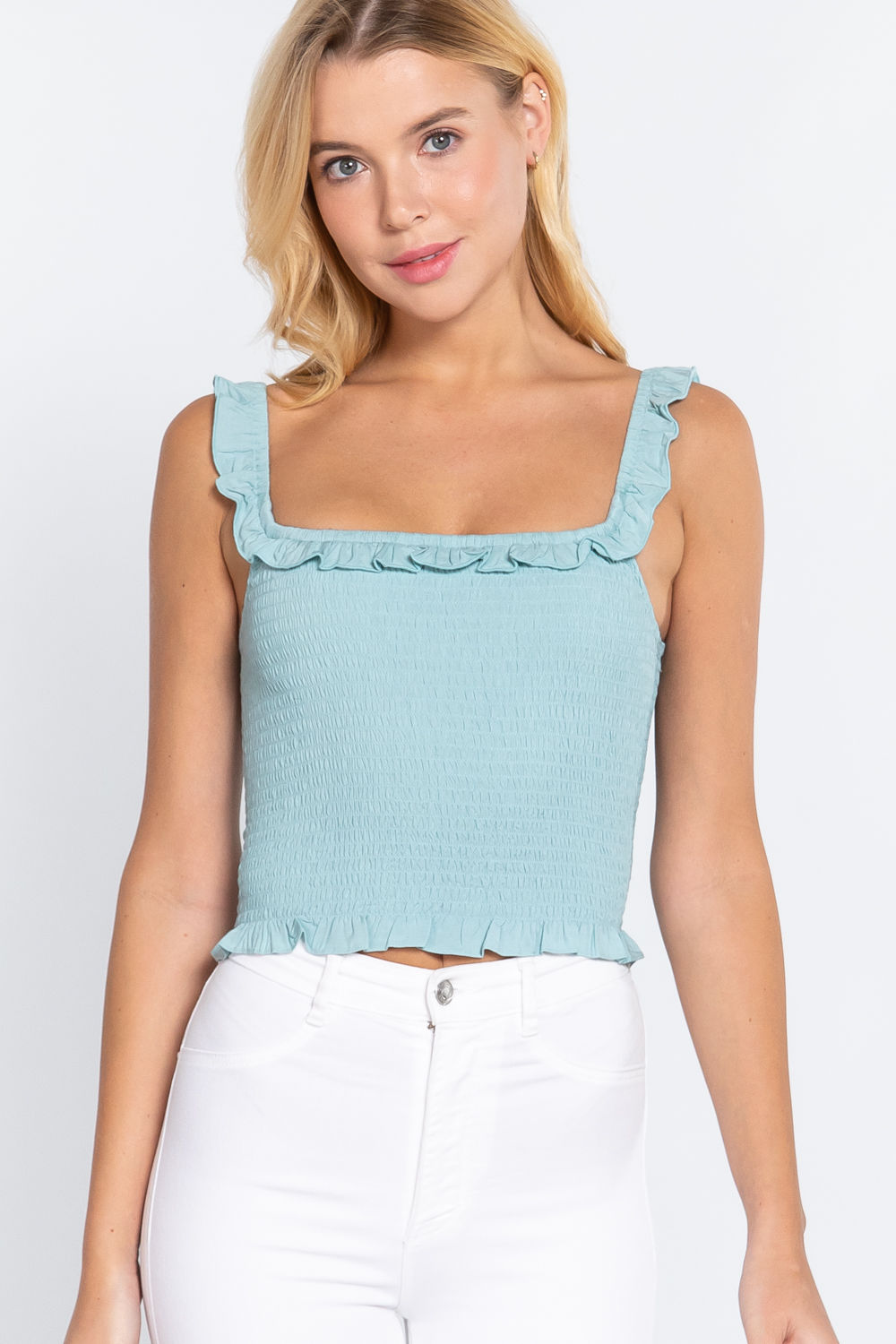 Smocking Ruffle Cami Woven Top   