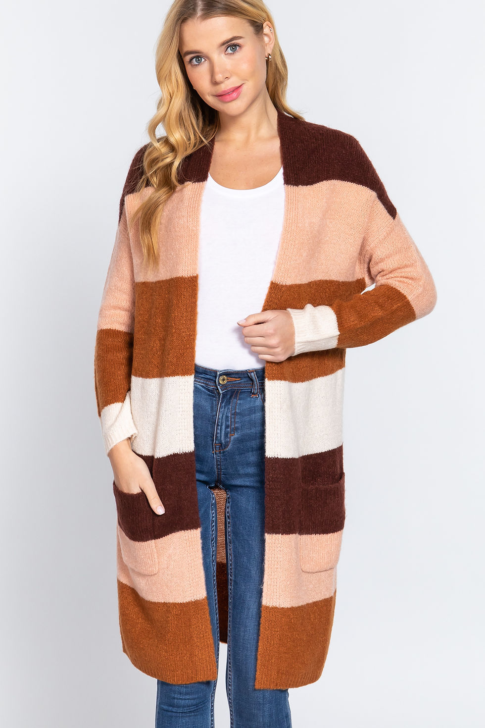 Thumbnail: Open Front Color Block Cardigan   