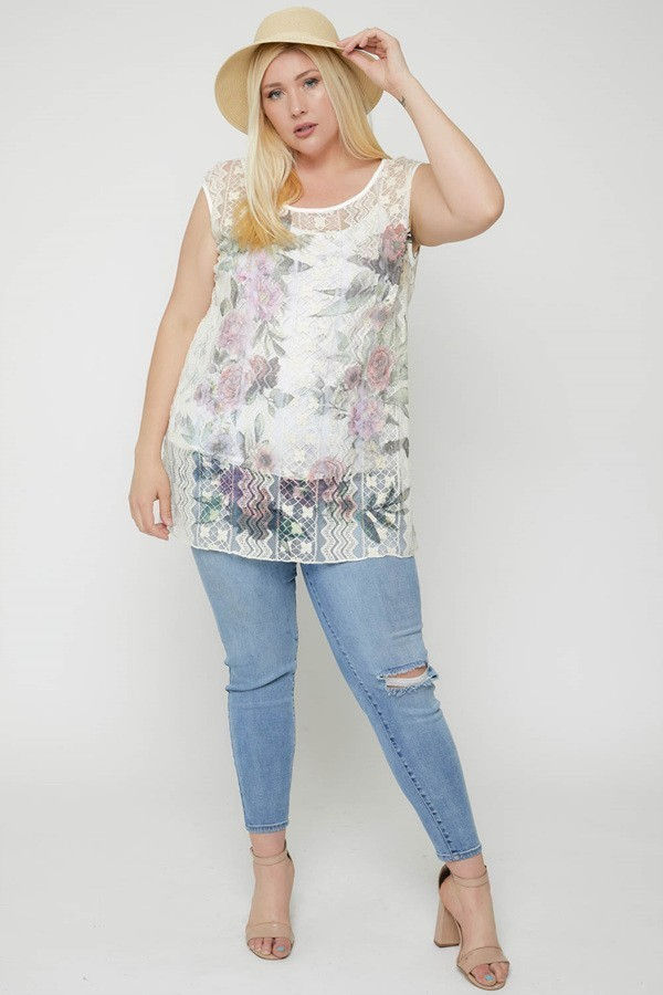 Thumbnail: Lace, Sleeveless Tunic Top