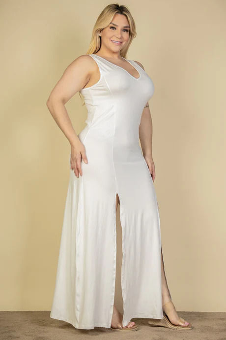 Thumbnail: Plus Size Plunge Neck Thigh Split Maxi Dress