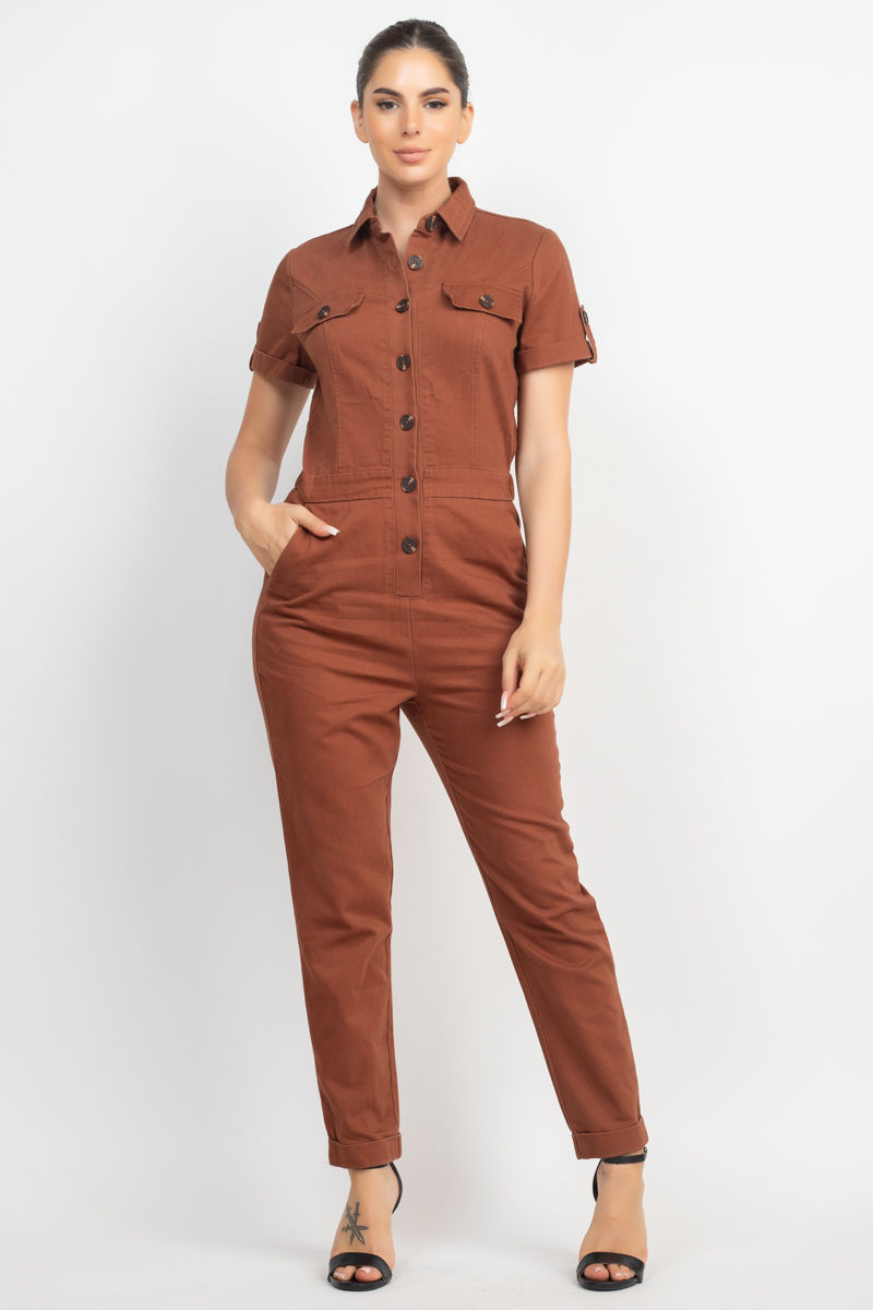 Thumbnail: Collared Button-front Jumpsuit