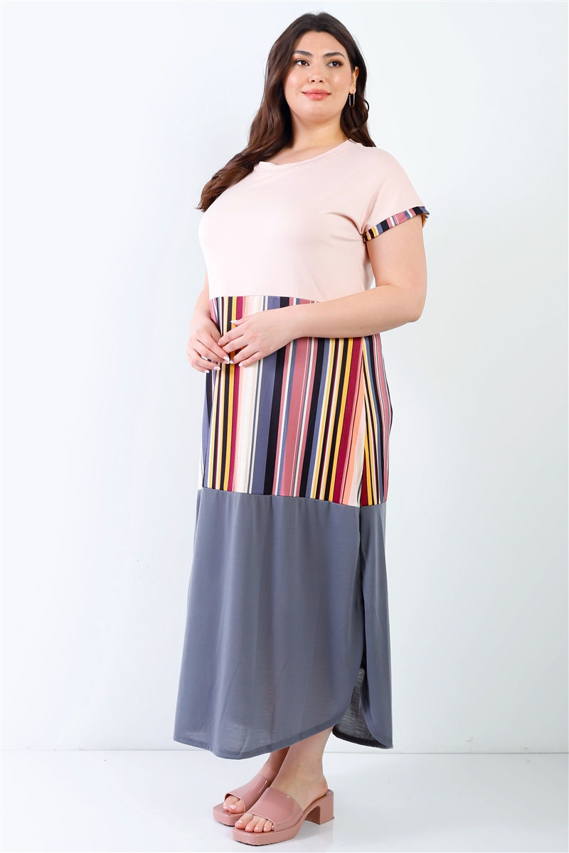 Thumbnail: Plus Pink Print Colorblock Maxi Dress