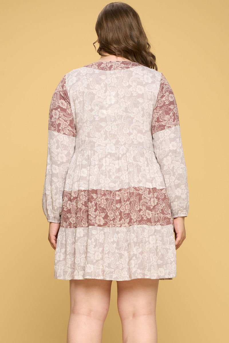 Thumbnail: Color Block Floral Print Tiered Mini Dress