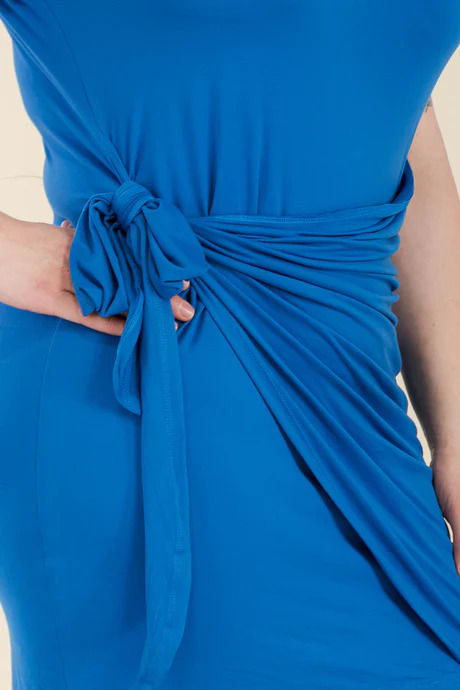 Thumbnail: Plus Size Solid Wrap Front Tie Side Short Sleeve Mini Dress