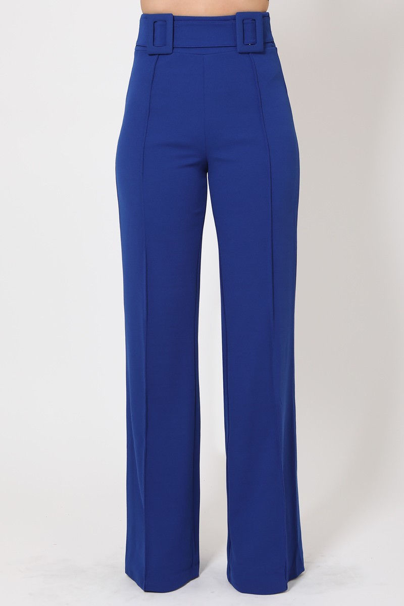 Thumbnail: High Waist Pants With Self Fabric Buckle Detail On The Waist